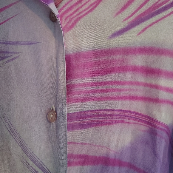 Women's Lavender and Pink silk Button-Down Shirt - Picture 3 of 6